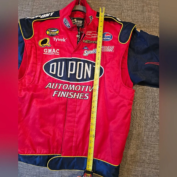 Dupont Jeff Gordon Red Racing Jacket snap front flames on sleeves Size Large - Picture 2 of 14